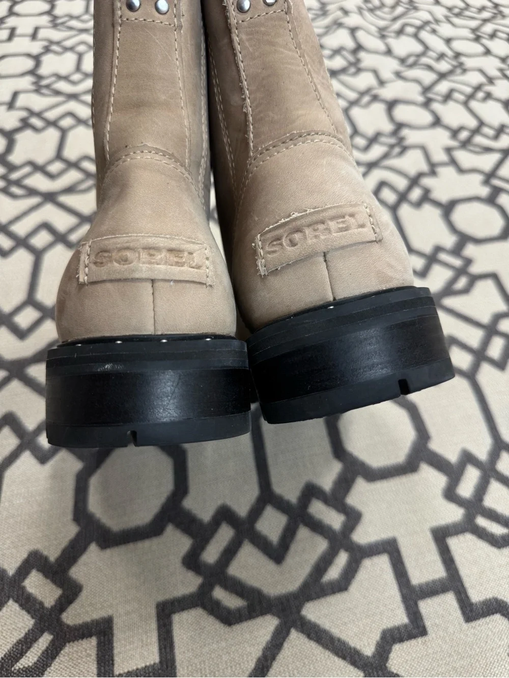 SOREL Lennox Lace Waterproof Suede Combat Moto Lug Boots Sandy Tan 7.5